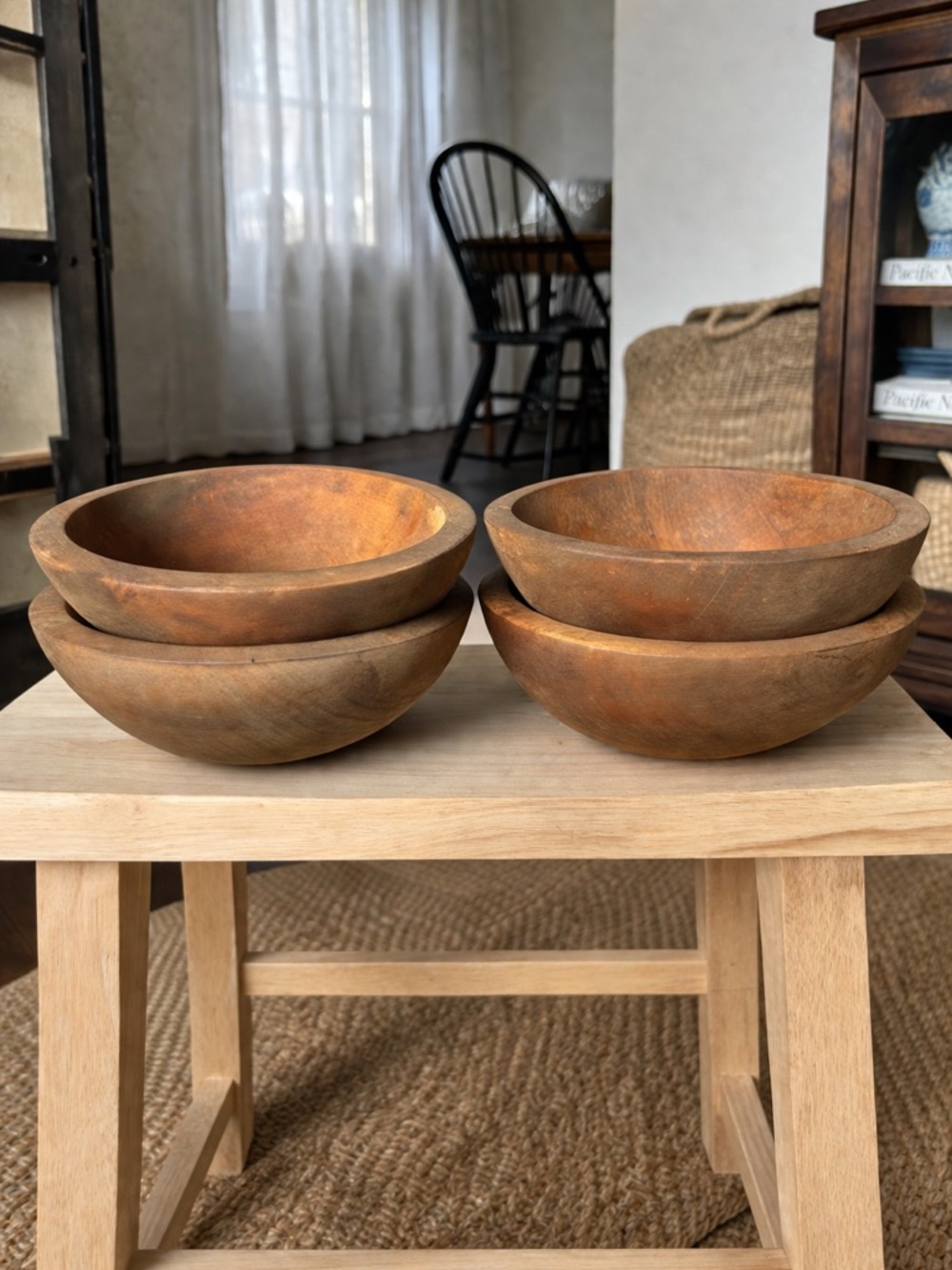 Vintage Willow Tree Rustic Wooden Bowls Set of 4 - Warm Brown
